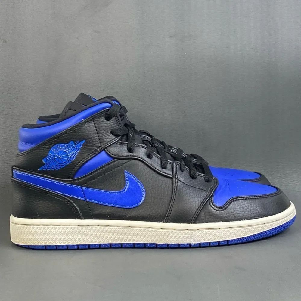 Nike Air Jordan 1 Retro Mid Black Hyper Royal sneaker shoes mens size 10